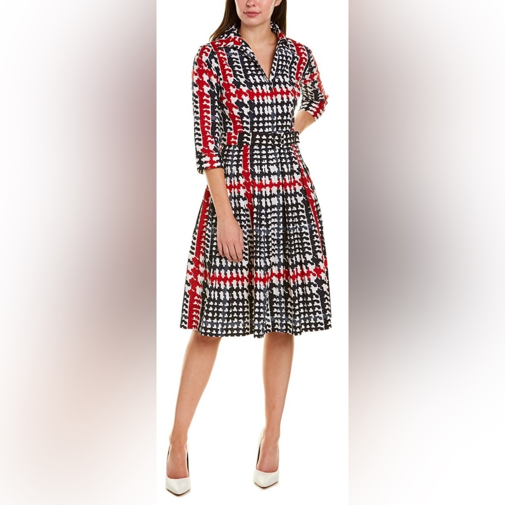 Samantha Sung Red and Indigo Patterned Dress, Size 8